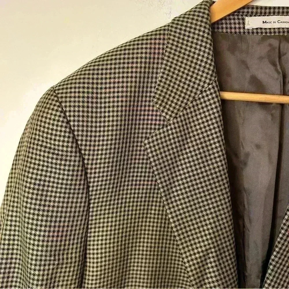 Vintage Chaps Ralph Lauren Houndstooth Silk Wool Blazer Size 48T
